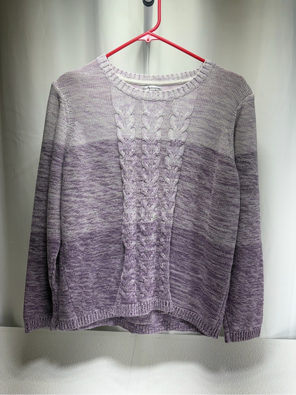 croft & barrow Lavender Ombre Cable-Front Crewneck Sweater 4557